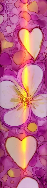 Free abstract flower art bookmark featuring vertical yellow on hot pink abstract floral